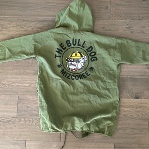 Olive Dark Green Bulldog Cartoon Graphic Design Windbreaker Parka Jacket UV